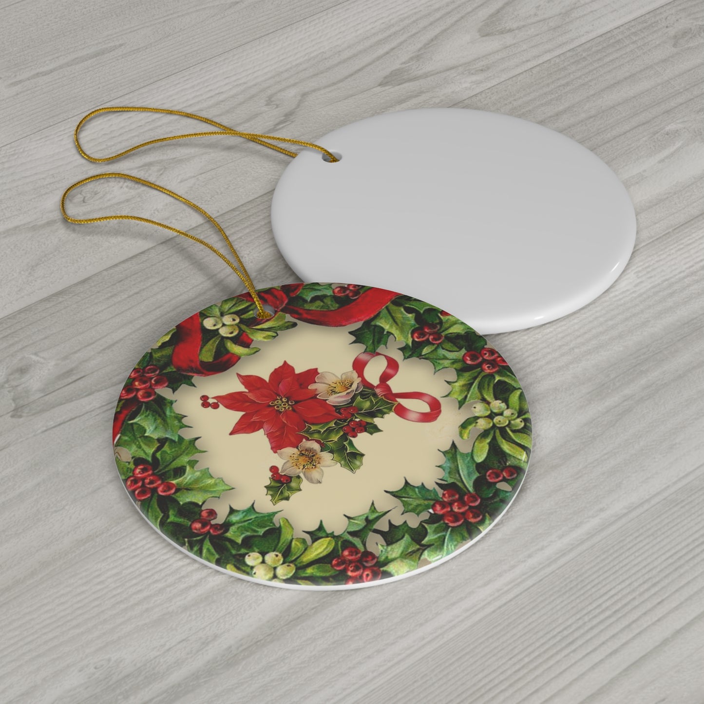 Wreath Flower Ceramic Disc Ornament         Item #7689999