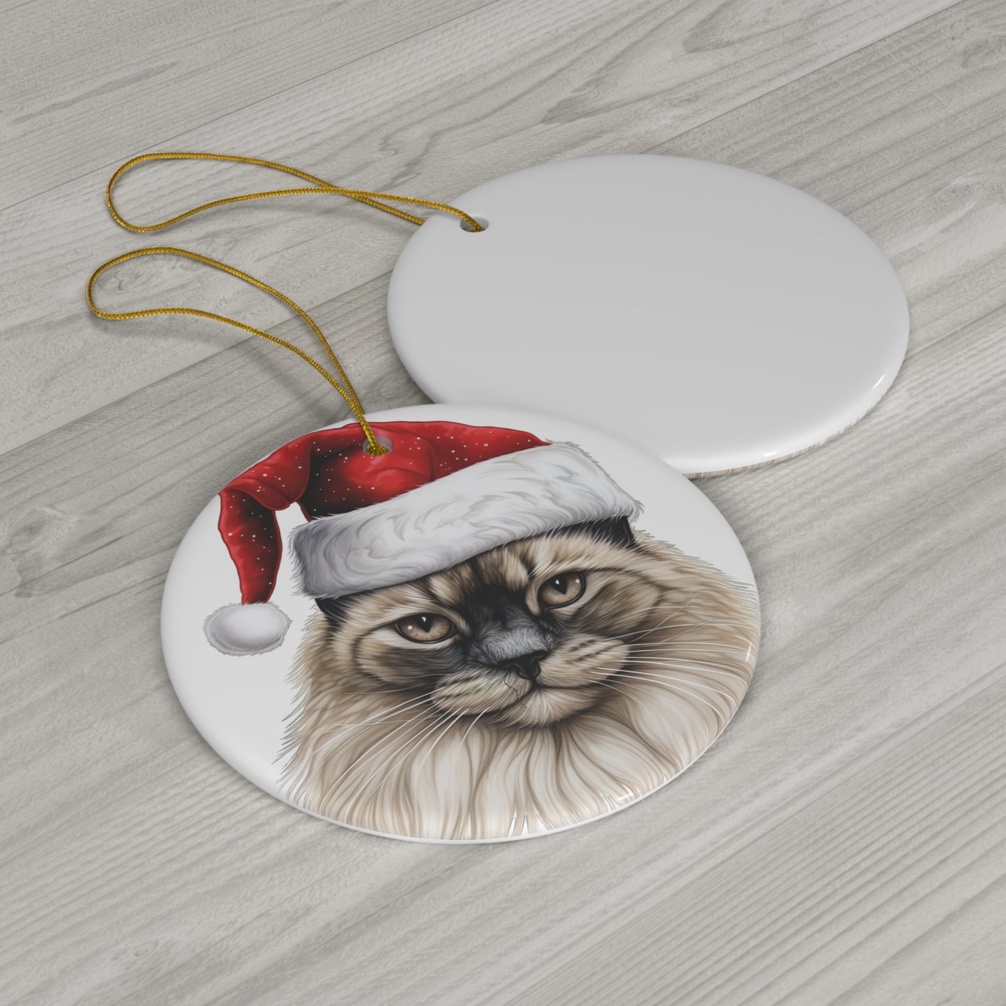 Neva Masquarade Cat With Santa Hat Ceramic Disc Ornament            Item #1813453