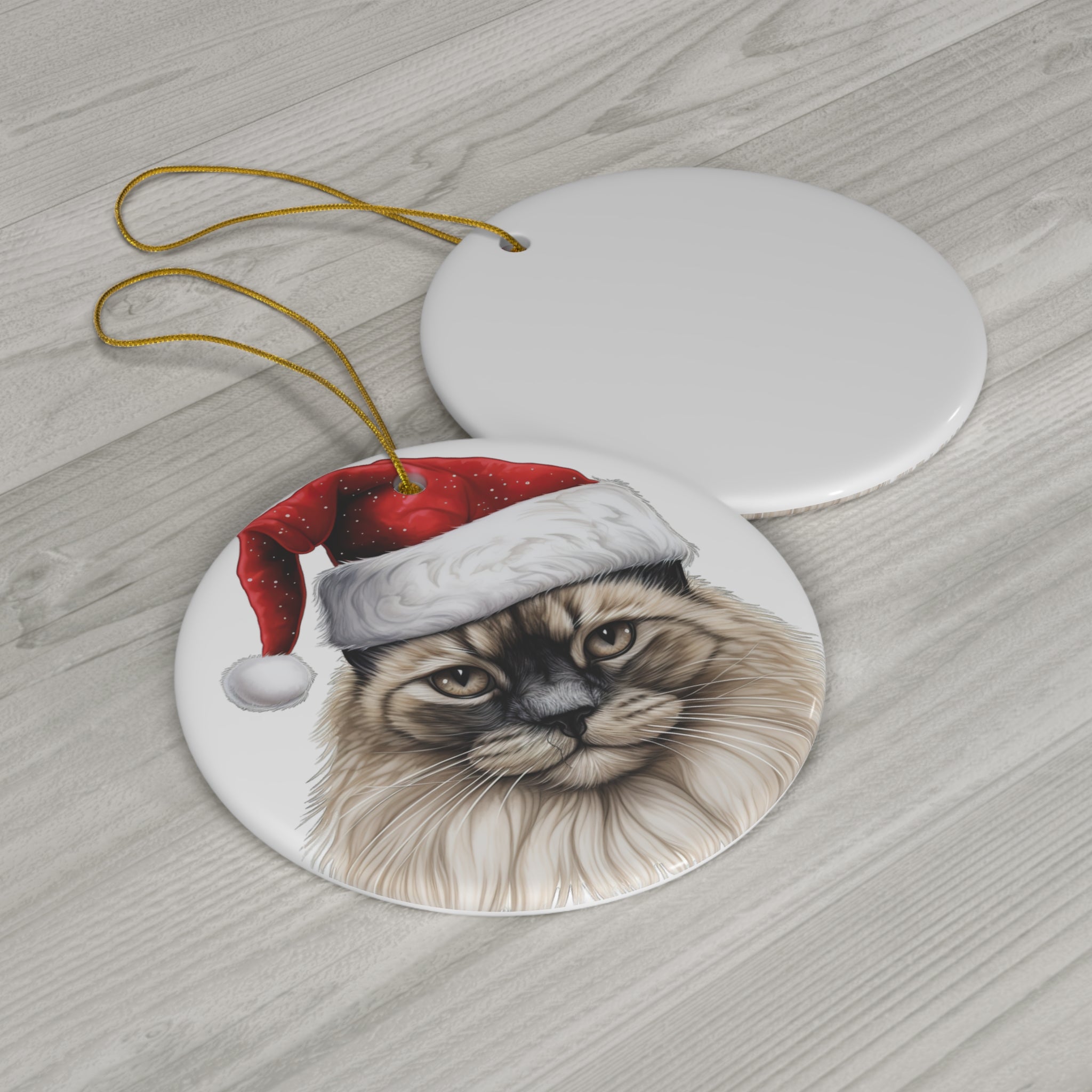 Neva Masquarade Cat With Santa Hat Ceramic Disc Ornament            Item #1813453 - Buckshot's Bargain Barn