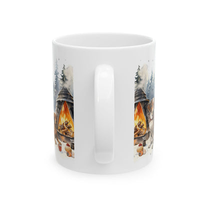 Camping Dogs Ceramic Mug — Cozy Campfire Coffee Cup 11oz  Item #991019