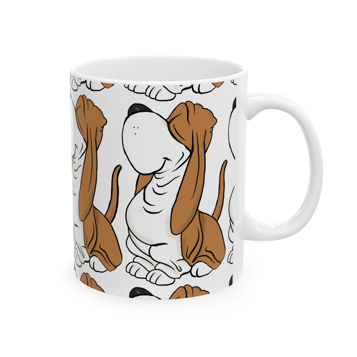 Basset Hound Pattern Ceramic Mug – Cute Brown Dog Repeat Design 11oz   Item #608944