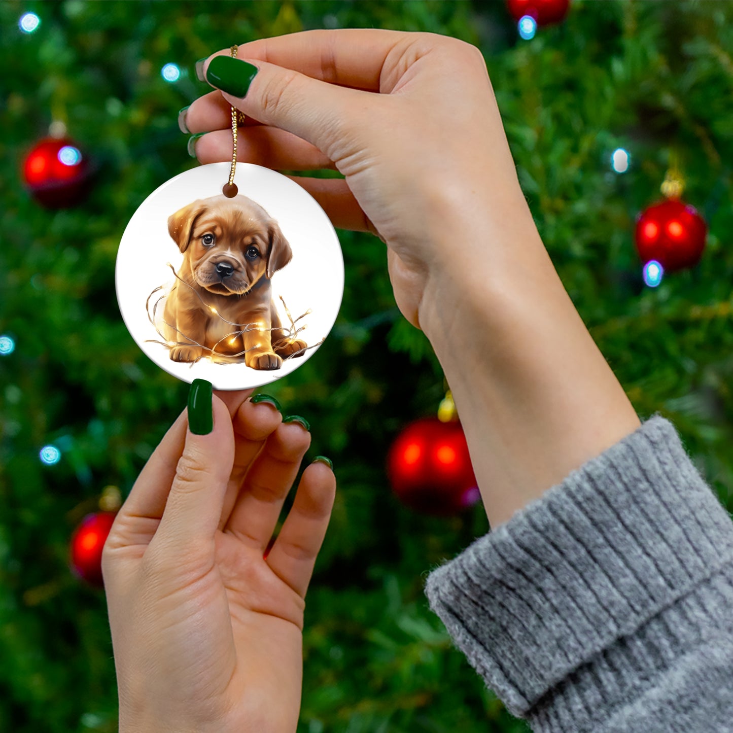 Christmas Dog Ceramic Disc Ornament             Item #640021