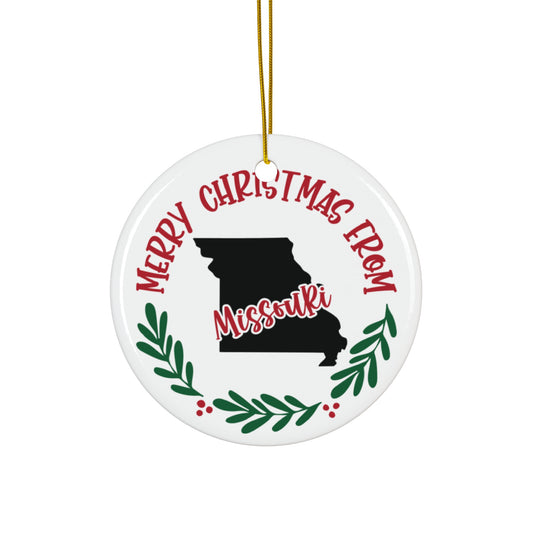 Merry Christmas From Missouri Ceramic Disc Ornament      Item #3634693