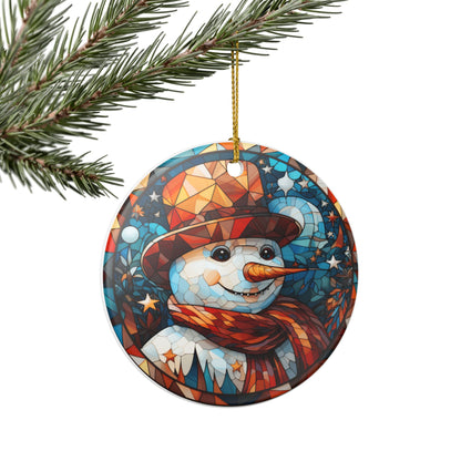 Stained Glass Snowman Ceramic Christmas Ornament   Item #80093