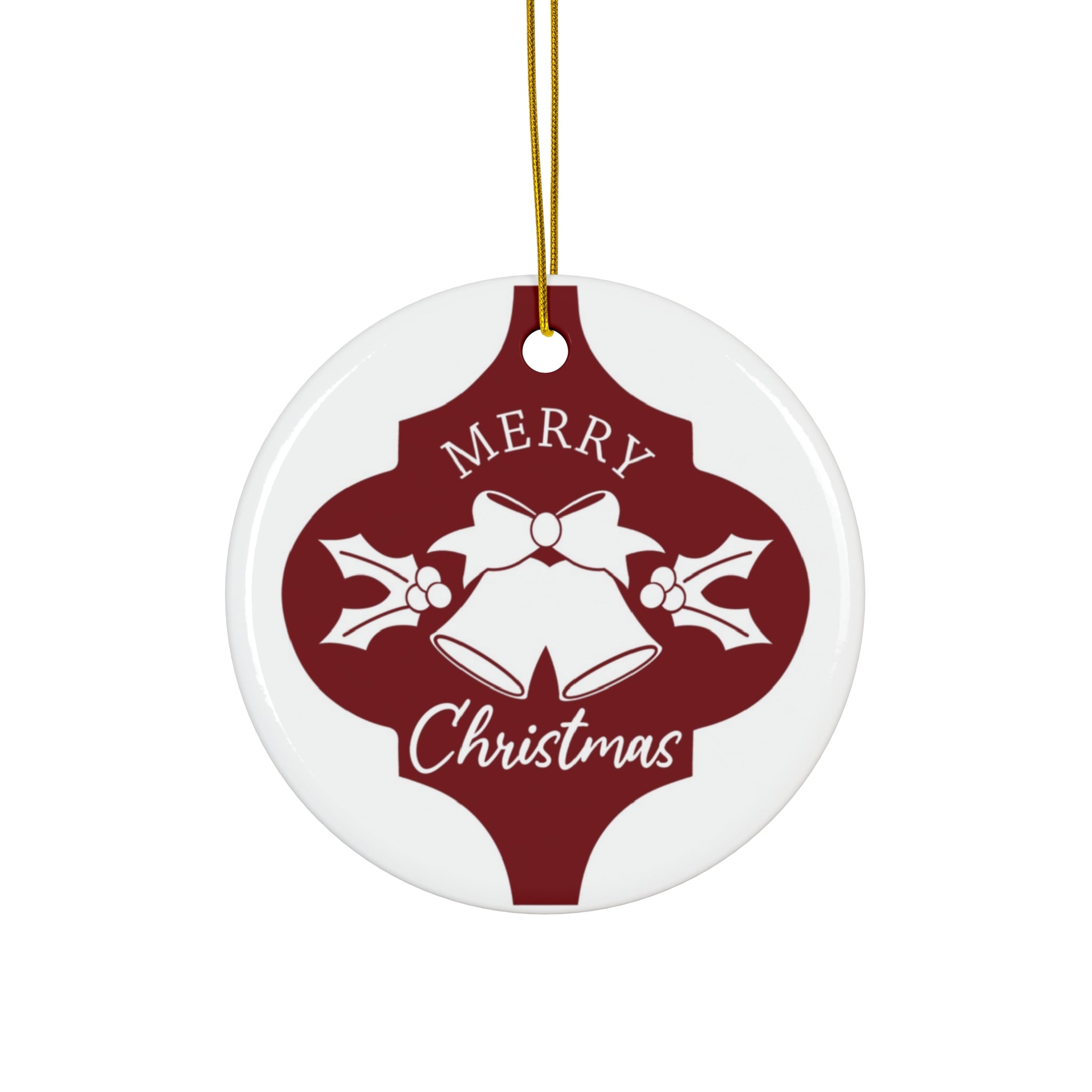 Merry Christmas Bells Ceramic Disc Ornament        Item #258438