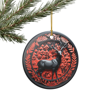 Ceramic Reindeer Forest Ornament – Rustic Christmas Tree Decoration   Item #76427