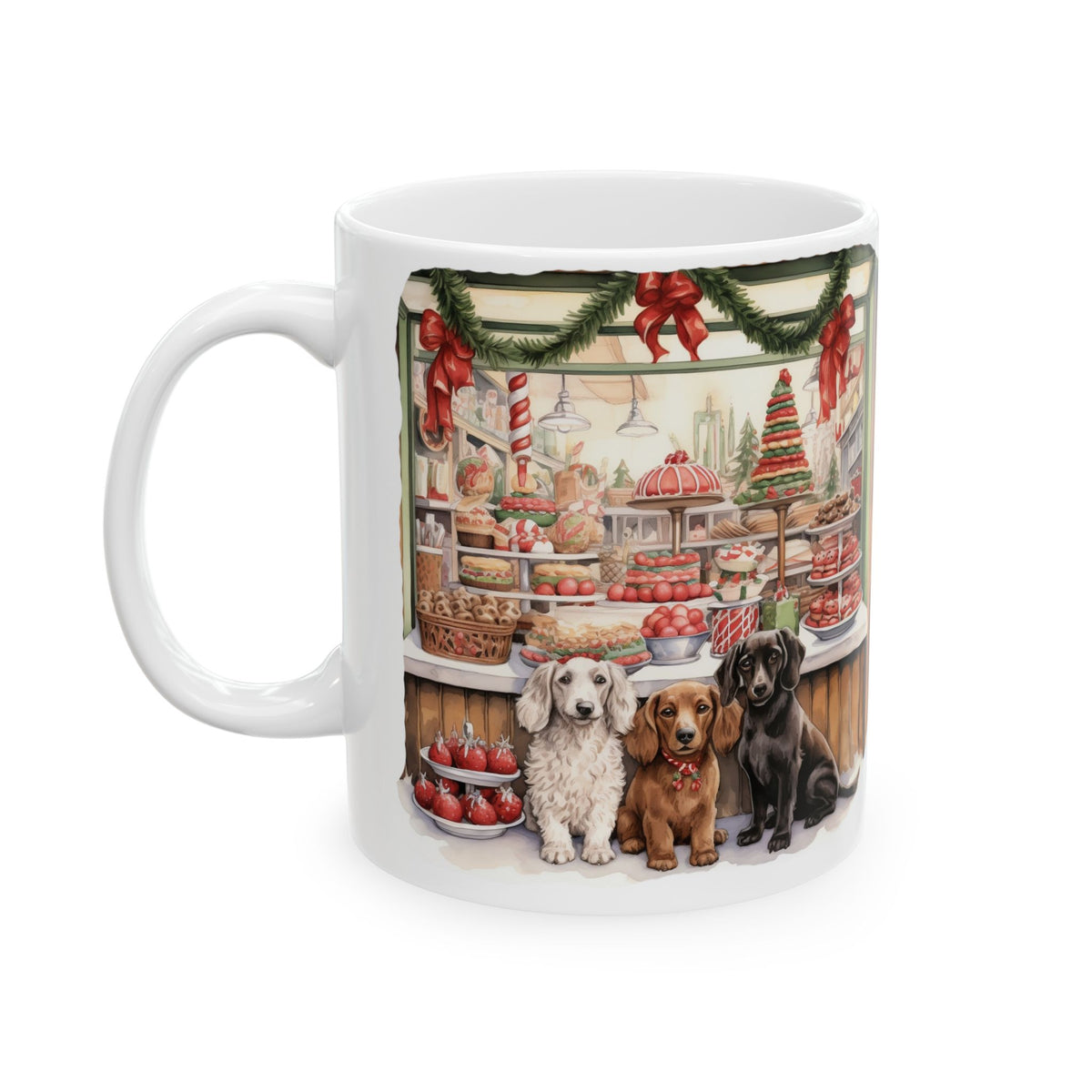 Christmas Bakery Window Ceramic Mug — Holiday Dogs & Festive Pastries 11oz  Item #866884