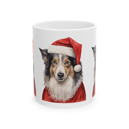 Christmas Collie Mug — Dog in Santa Hat Ceramic Coffee Cup 11oz    Item #560433