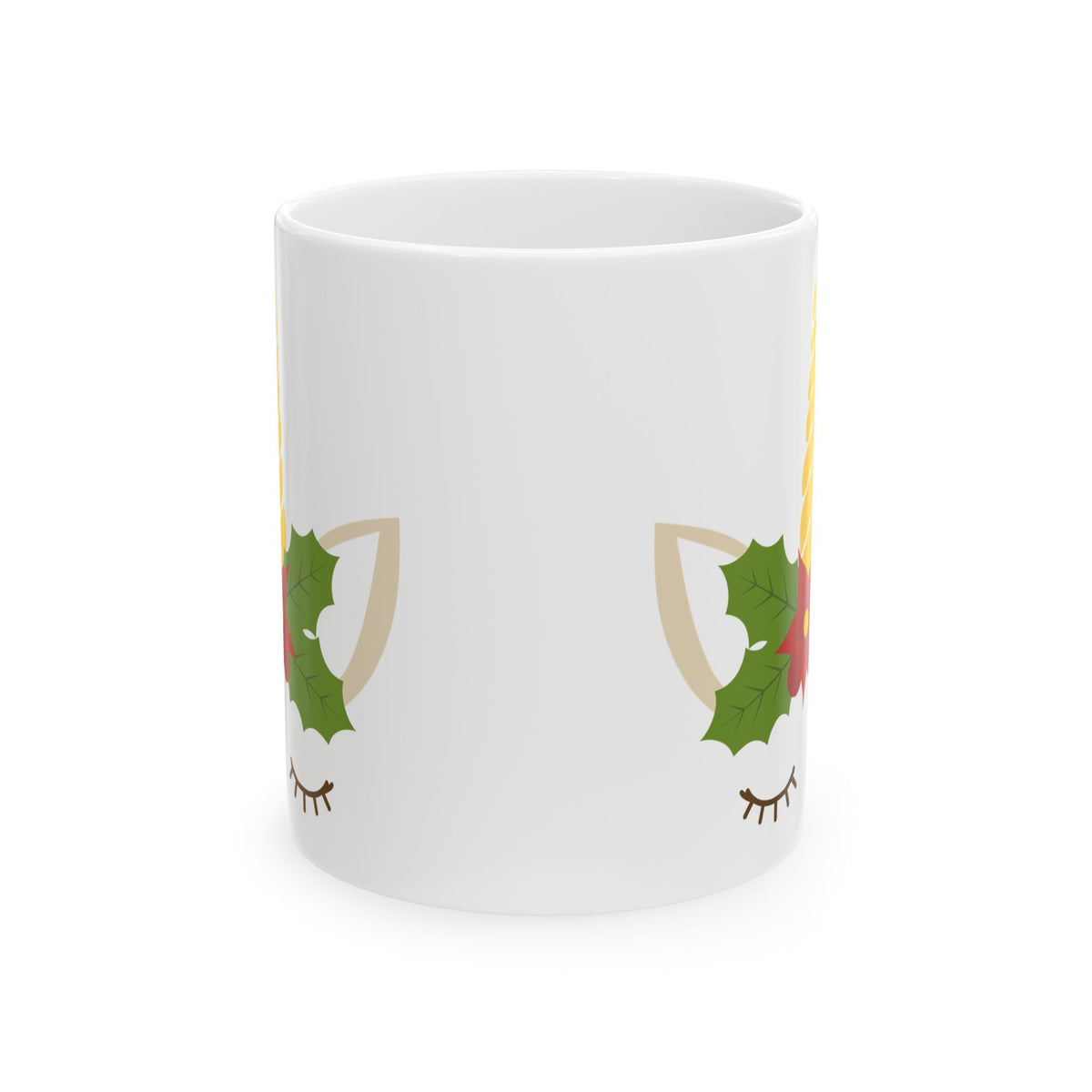 Christmas Unicorn Mug — Cute Holiday Unicorn with Holly Design 11oz    Item #516004