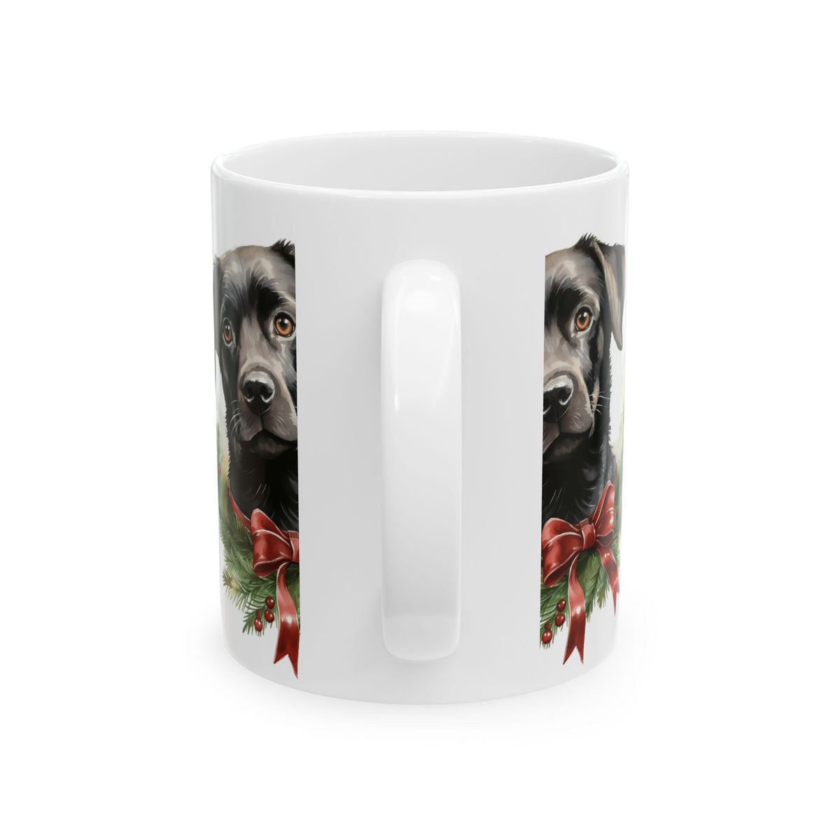 Black Lab Christmas Mug — Holiday Dog Wreath Ceramic Coffee Cup 11oz   Item #741427
