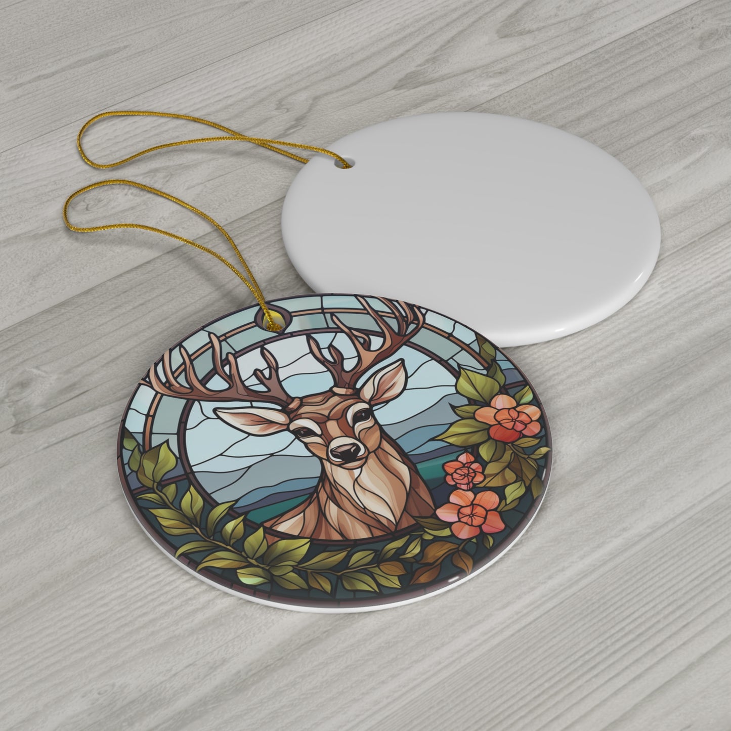 Christmas Deer With Flowers Ceramic Ornament         Item #9391782