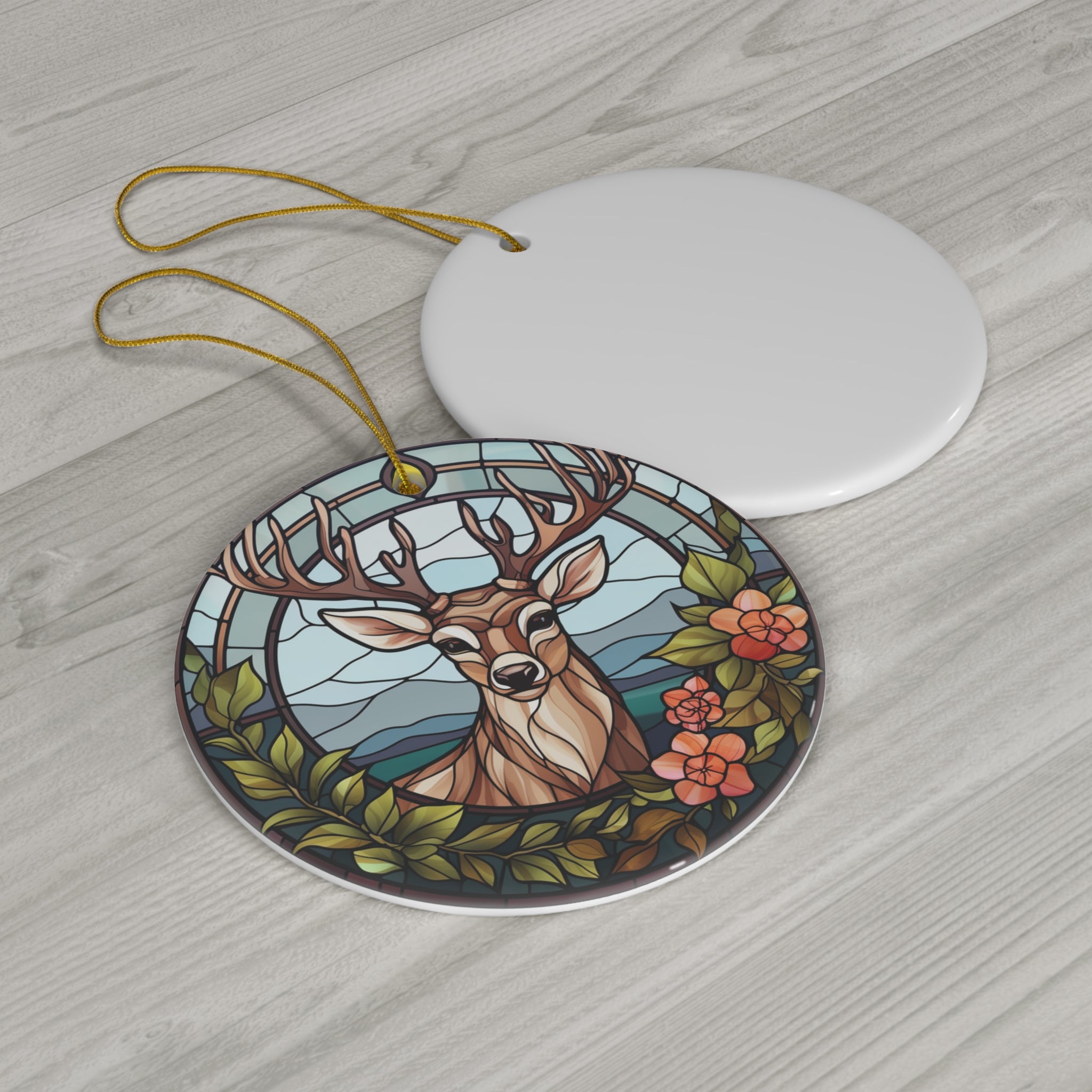 Christmas Deer With Flowers Ceramic Ornament         Item #9391782 - Buckshot's Bargain Barn