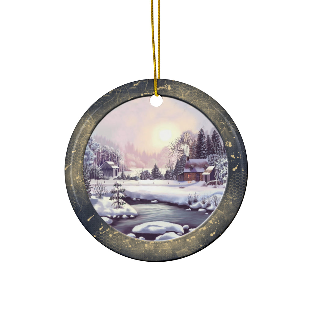 Winter Scene Ceramic Disc Ornament            Item #7280339 - Buckshot's Bargain Barn
