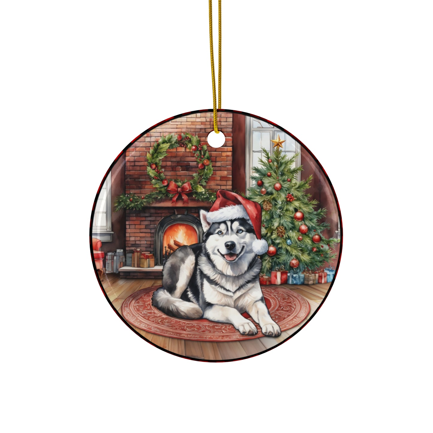 Ceramic Ornament - Siberian Husky Christmas Dog       Item #1357745