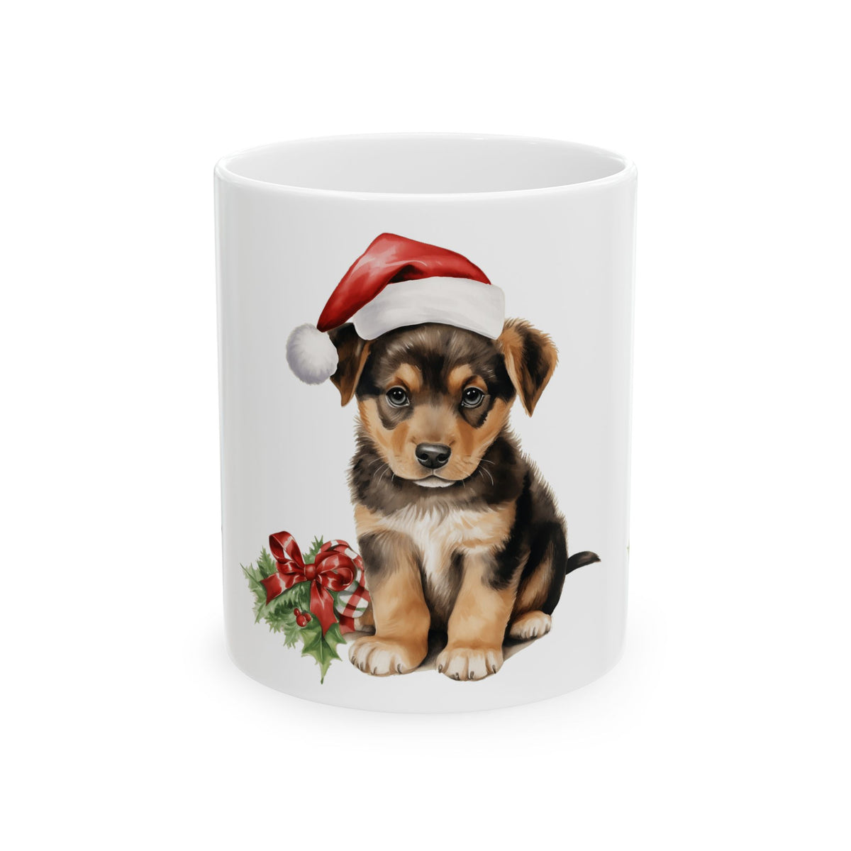 Christmas Puppy Ceramic Mug — Cute Puppy in Santa Hat Coffee Cup 11oz  Item #10546