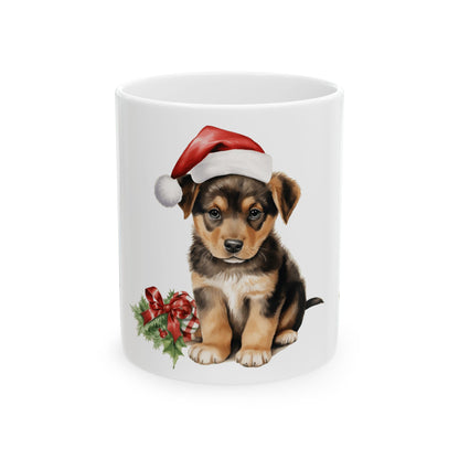 Christmas Puppy Ceramic Mug — Cute Puppy in Santa Hat Coffee Cup 11oz  Item #10546