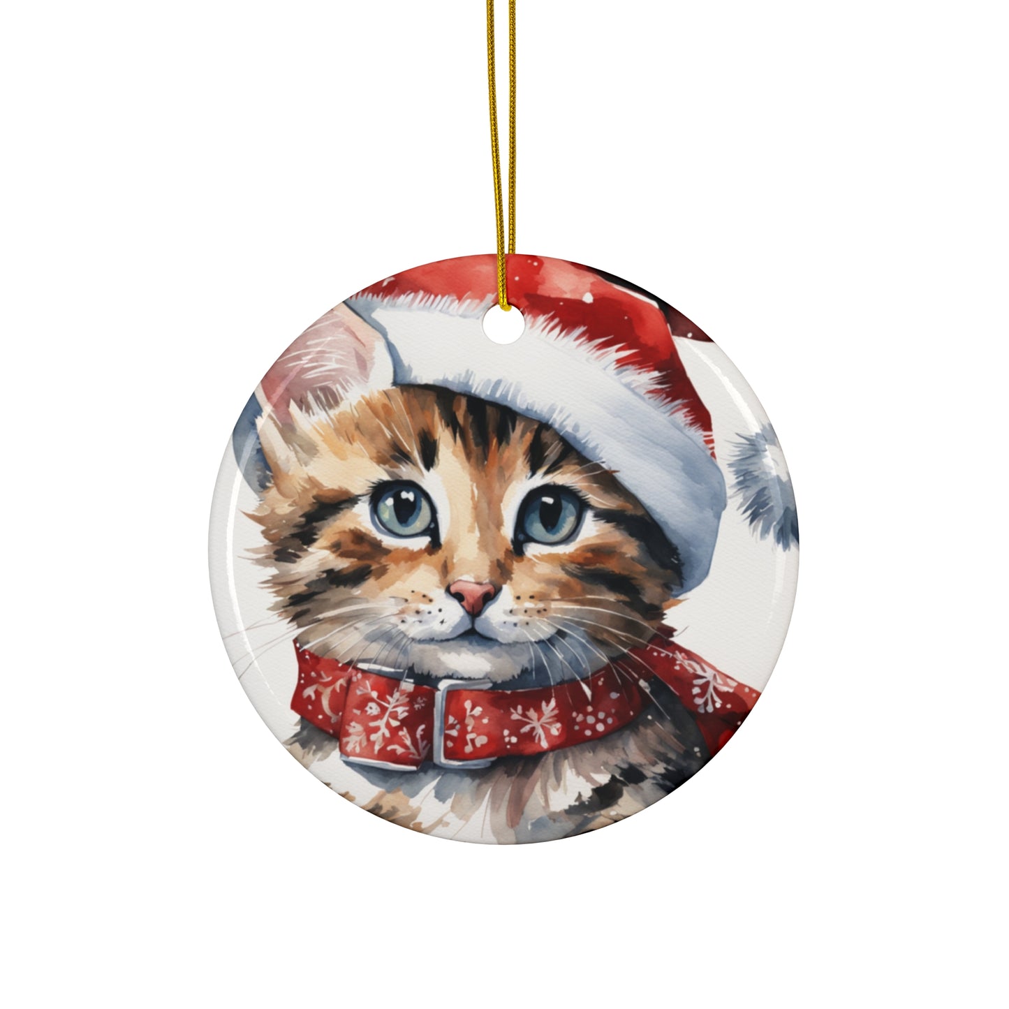 Christmas Cat Ceramic Disc Ornament     Item #190852