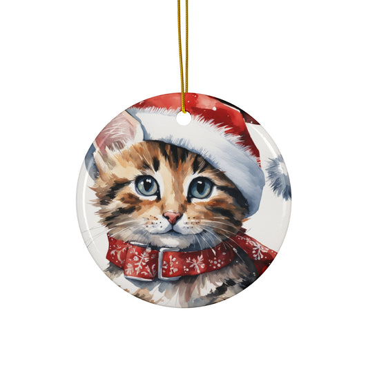 Christmas Cat Ceramic Disc Ornament     Item #190852