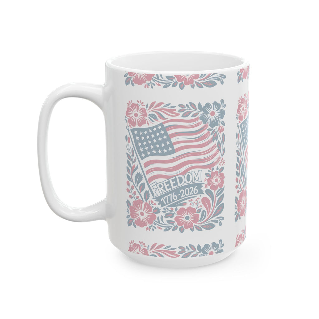 Freedom Floral Ceramic Mug — Patriotic Vintage Americana Mug 15 oz  Item#