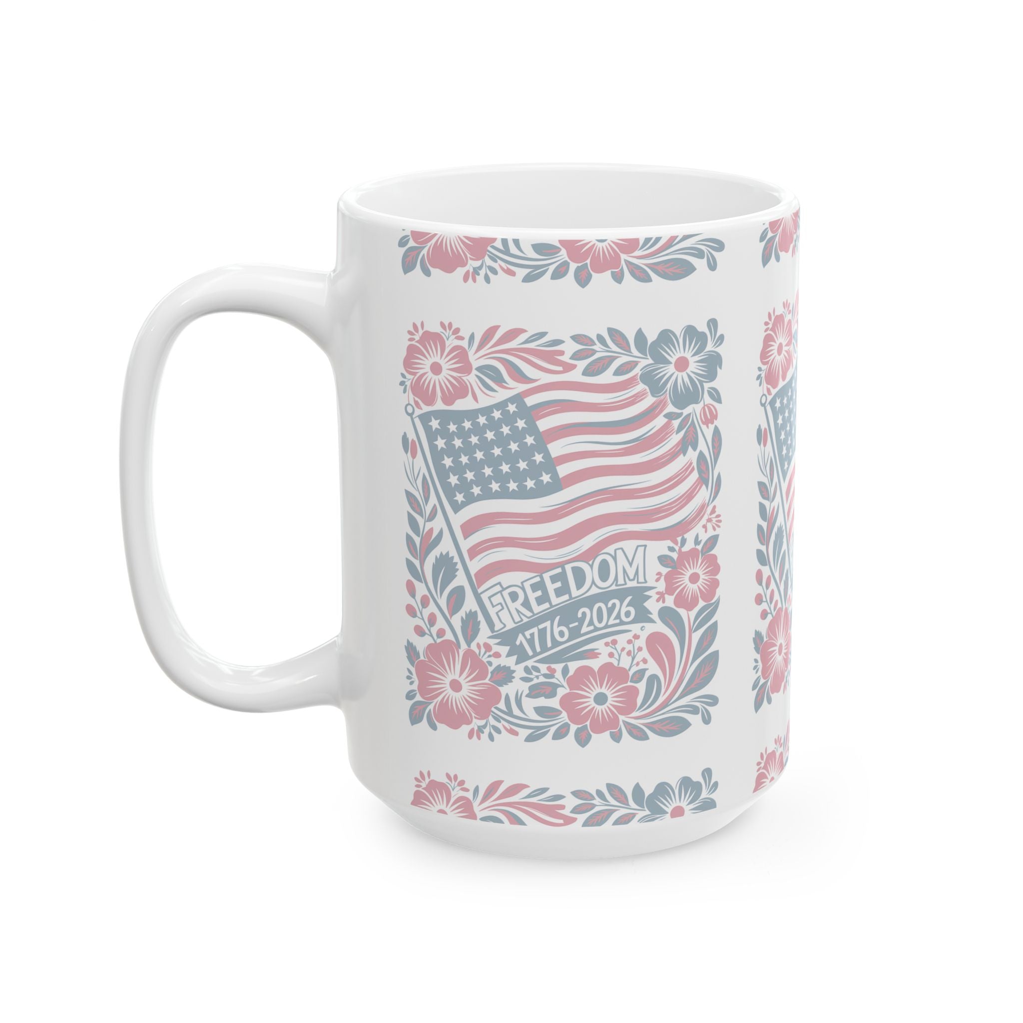 Freedom Floral Ceramic Mug — Patriotic Vintage Americana Mug 15 oz  Item#