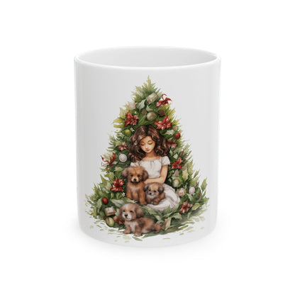 Christmas Tree Puppies Ceramic Mug — Cozy Holiday Dog Mom Coffee Cup 11oz   Item #847325