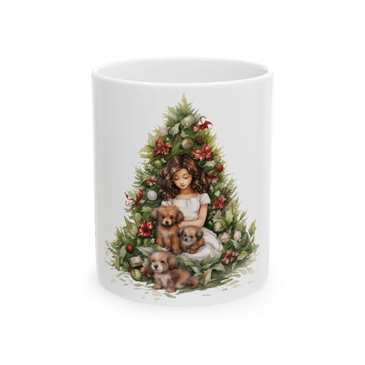 Christmas Tree Puppies Ceramic Mug — Cozy Holiday Dog Mom Coffee Cup 11oz   Item #847325