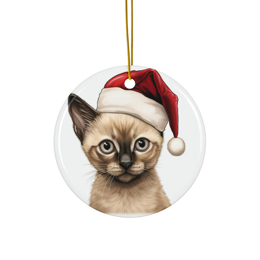 Ceramic Ornament - Tonkinese Kitten With Santa Hat      Item #256696