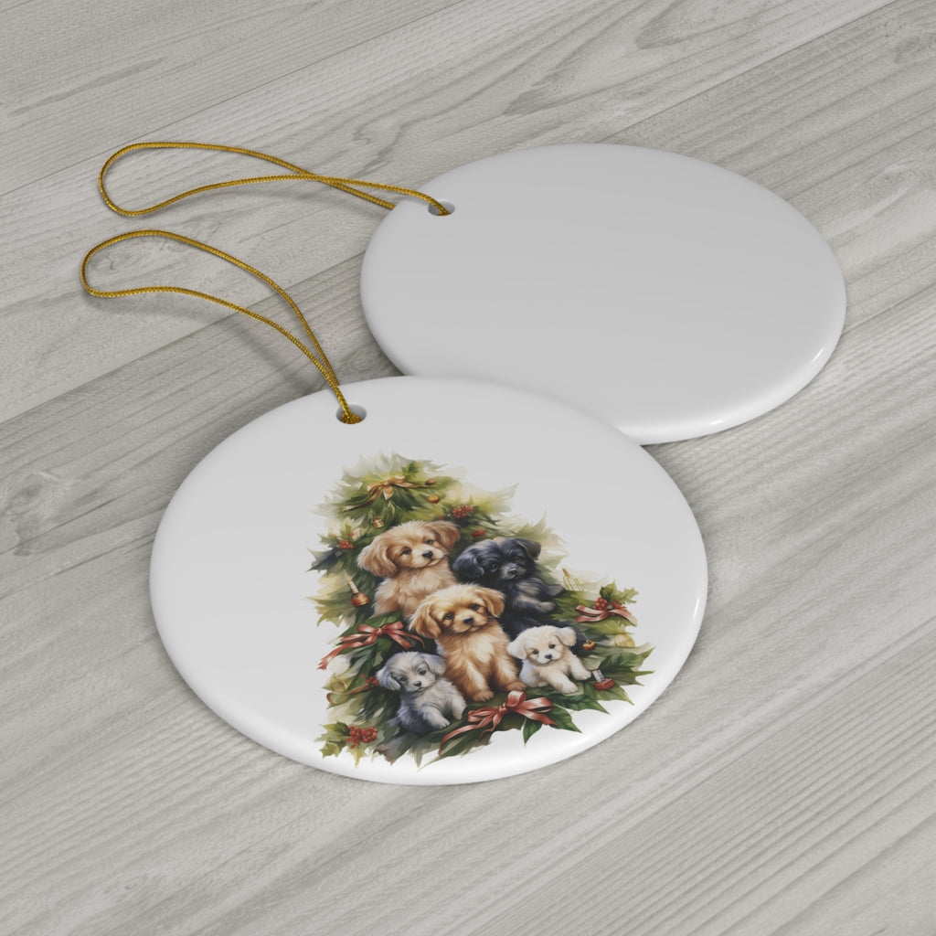 Christmas Tree With Dog Ceramic Disc Ornament              Item #589652