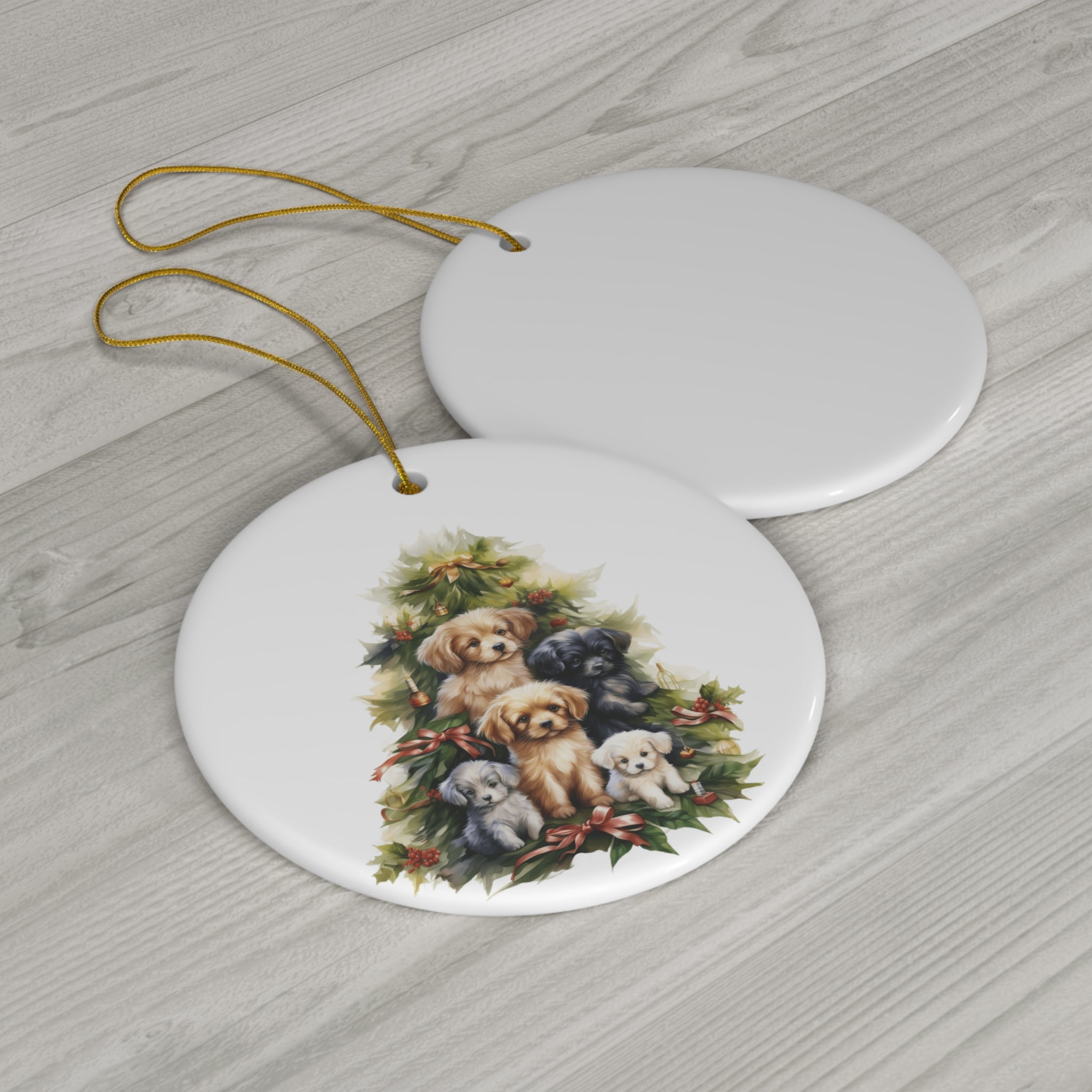 Christmas Tree With Dog Ceramic Disc Ornament              Item #589652