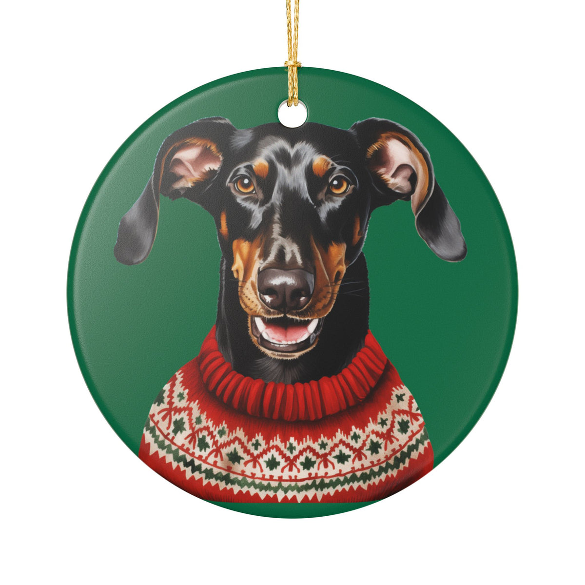 Festive Dog With Christmas Sweater Ceramic Ornament  Item #179925