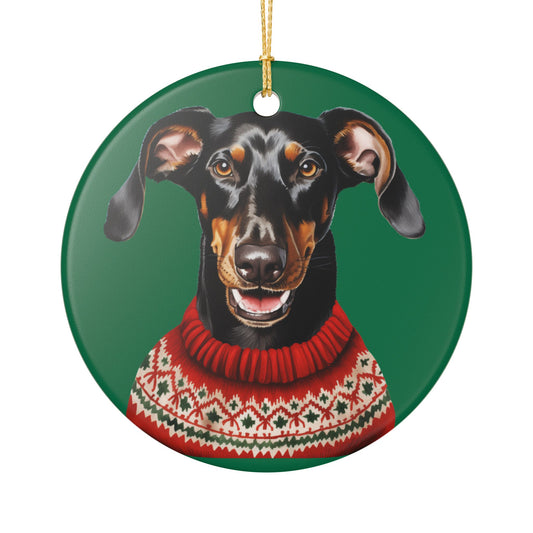 Festive Dog With Christmas Sweater Ceramic Ornament  Item #179925