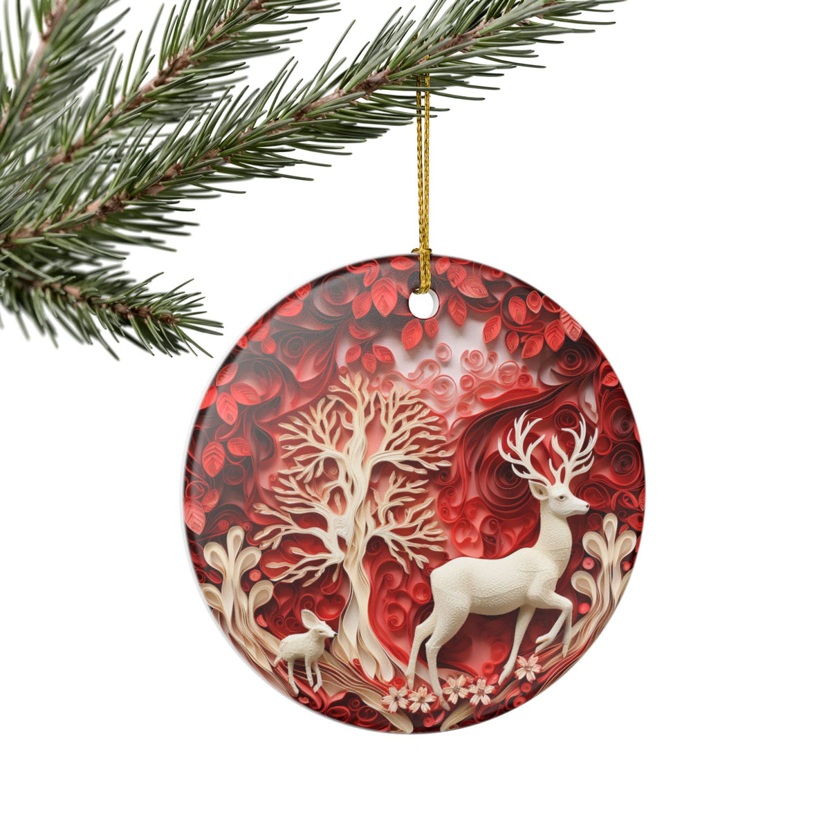 Red Forest Deer Ceramic Ornament    Item #98371
