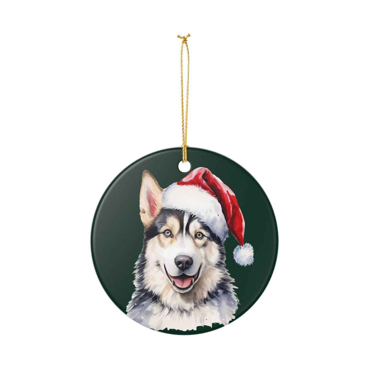 Ceramic Ornament – Christmas Husky Dog in Santa Hat    Item #667207