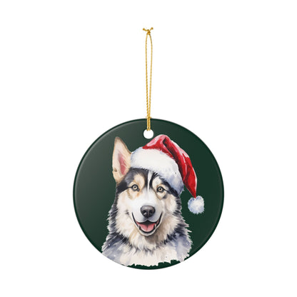 Ceramic Ornament – Christmas Husky Dog in Santa Hat    Item #667207