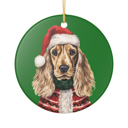 Christmas Cocker Spaniel Dog Ceramic Ornament   Item #183924
