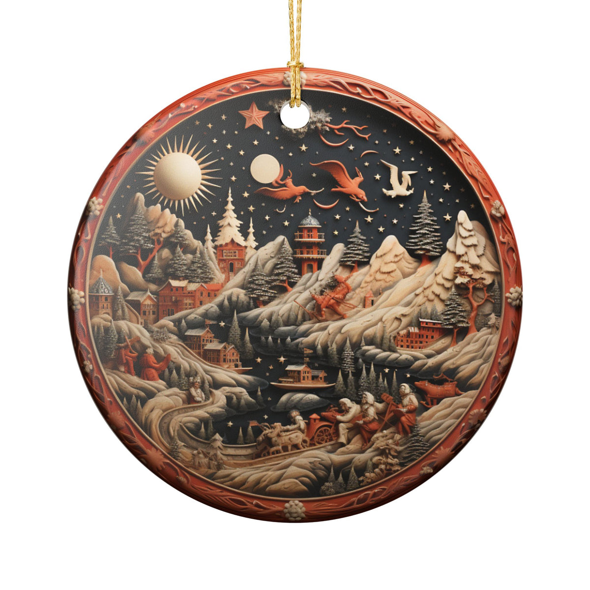Ceramic Christmas Ornament – Enchanted Winter Village Scene    Item #526725
