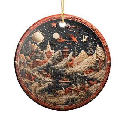 Ceramic Christmas Ornament – Enchanted Winter Village Scene    Item #526725
