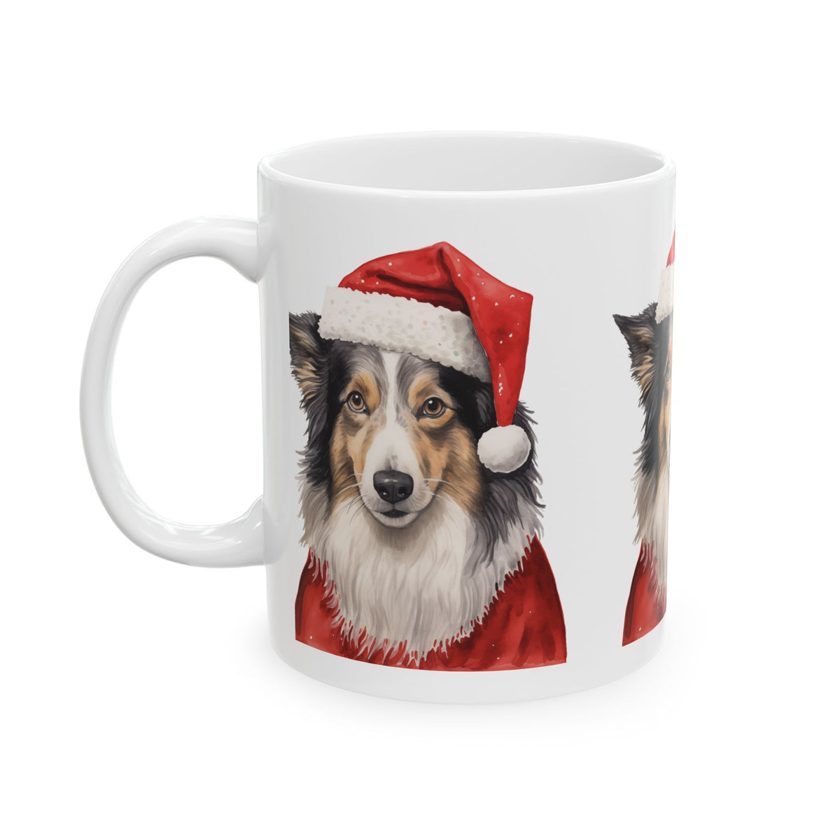 Christmas Collie Mug — Dog in Santa Hat Ceramic Coffee Cup 11oz    Item #560433