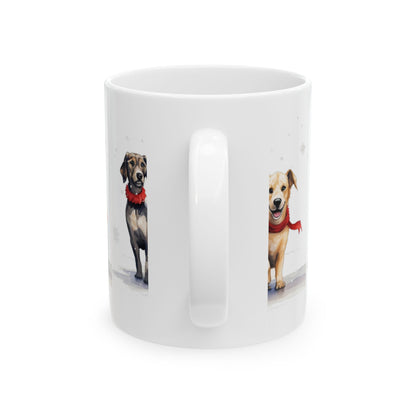 Holiday Dogs Ceramic Mug — Festive Puppies Christmas Coffee Cup 11oz  Item #30386