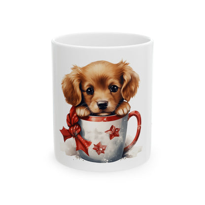 Cute Puppy in Holiday Mug — Christmas Dog Ceramic Mug 11oz  Item #935293
