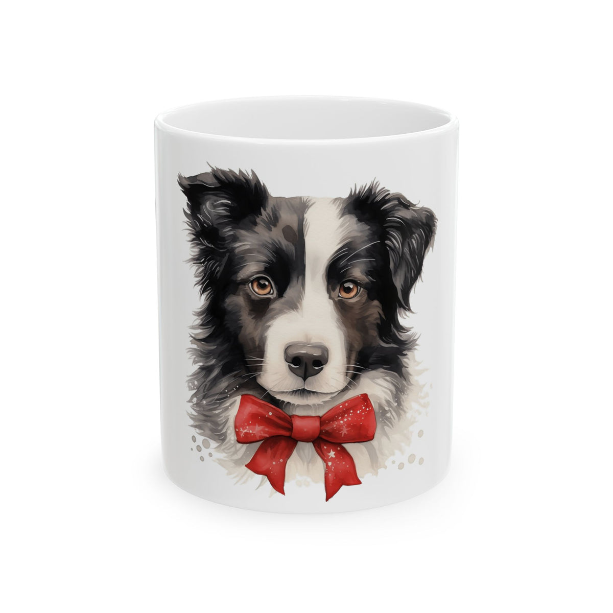 Border Collie Mug with Red Bow — Cute Dog Christmas Coffee Cup 11oz  Item #522897