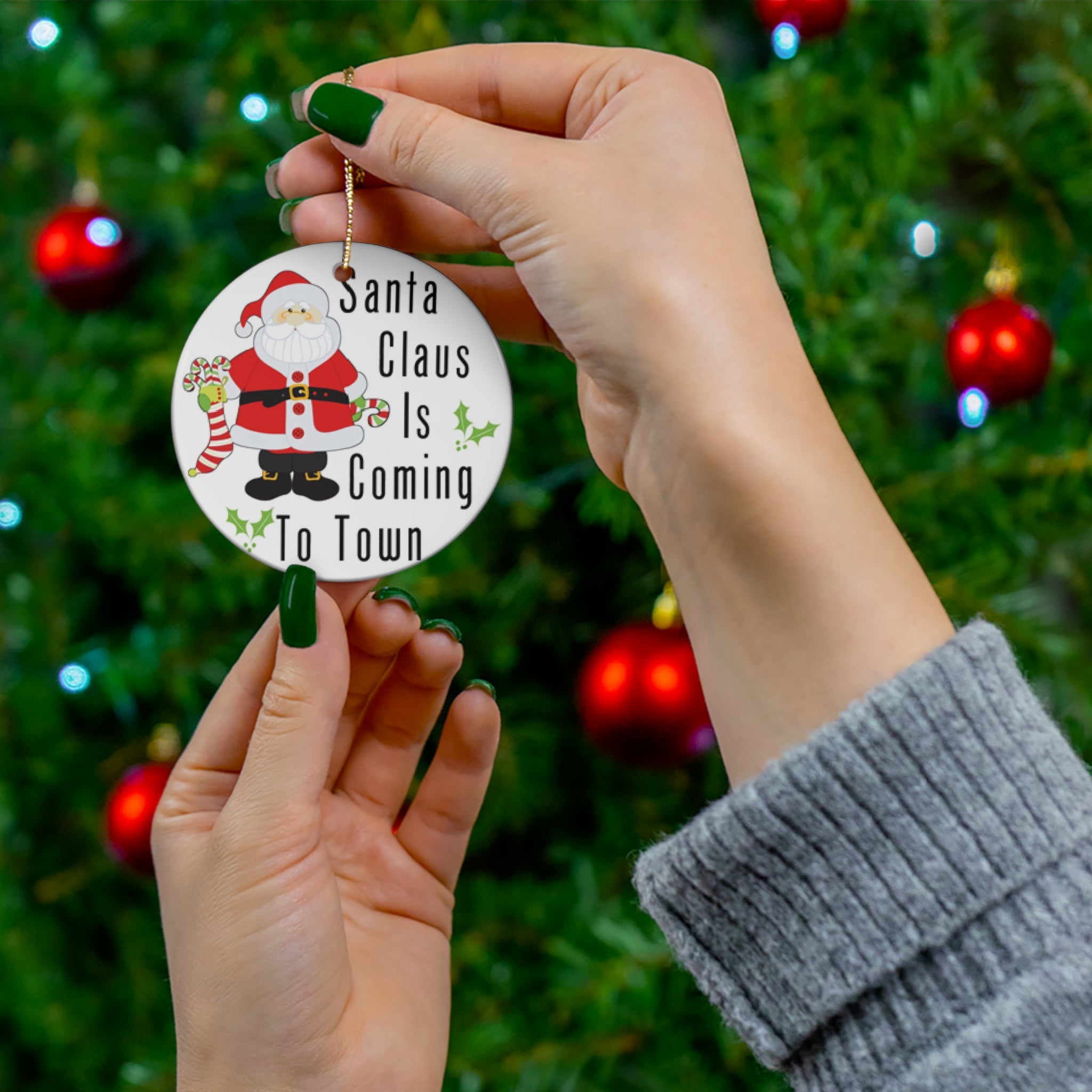 Santa Claus Is Coming To Town Ceramic Disc Ornament          Item #8783908 - Buckshot's Bargain Barn