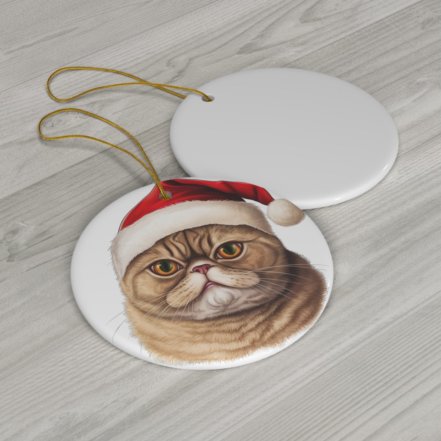 Exotic Shorthair Cat With Santa Hat Ceramic Ornament        Item #7042503