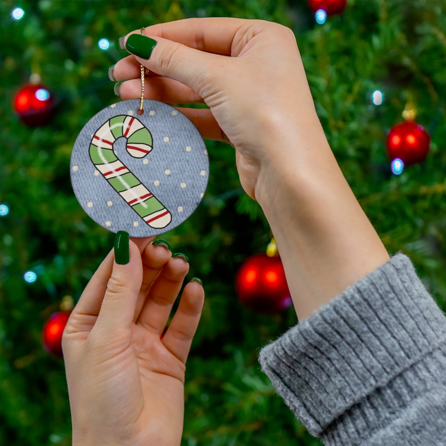 Candy Cane Ceramic Disc Ornament            Item #2748442