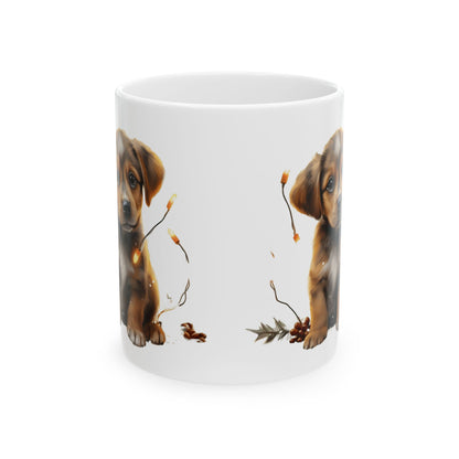 Autumn Puppy Ceramic Mug — Cute Dog Coffee Cup 11oz   Item #198237
