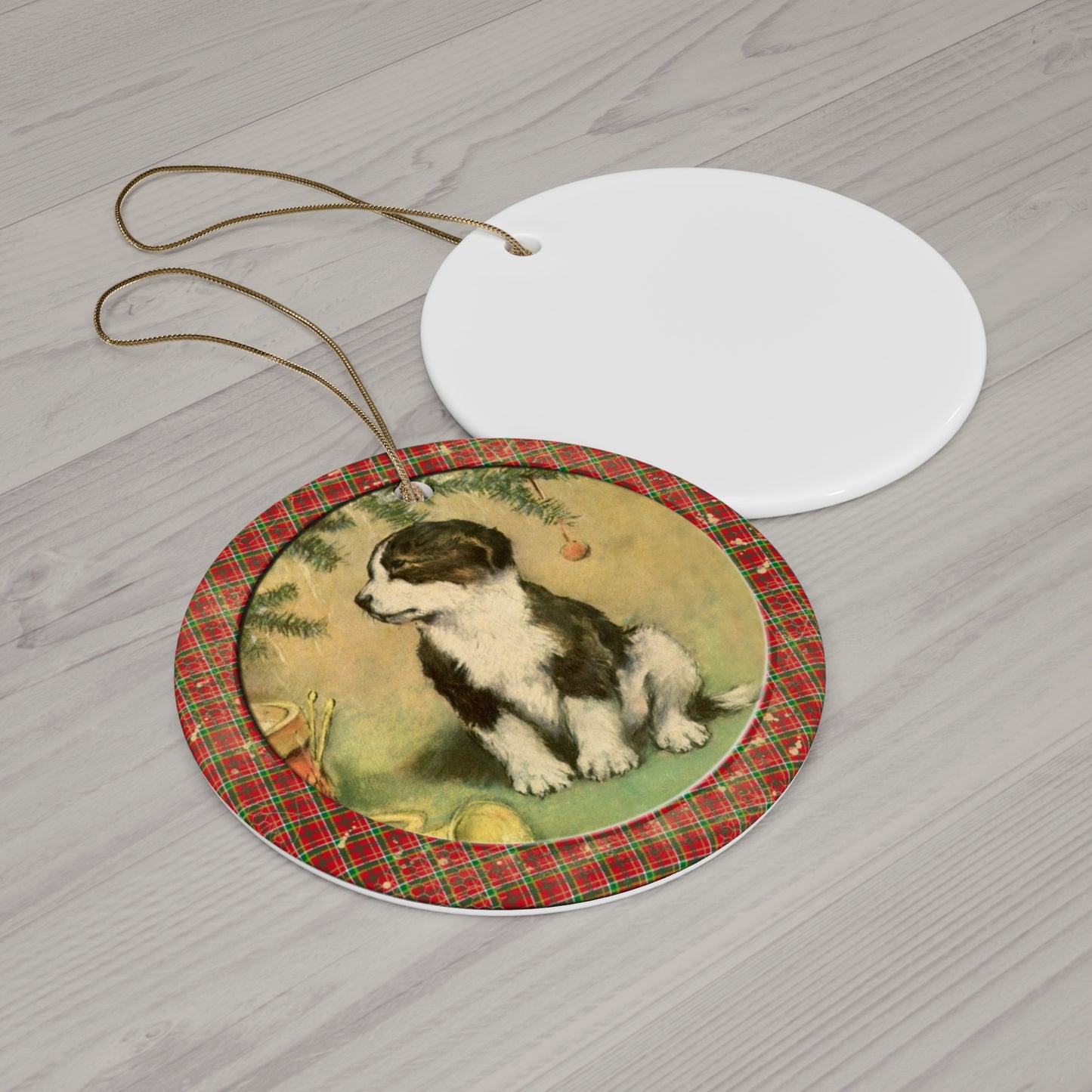 Christmas Pup Ceramic Disc Ornament          Item #2416786