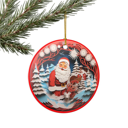 Santa and Reindeer Christmas Ceramic Ornament   Item #845139