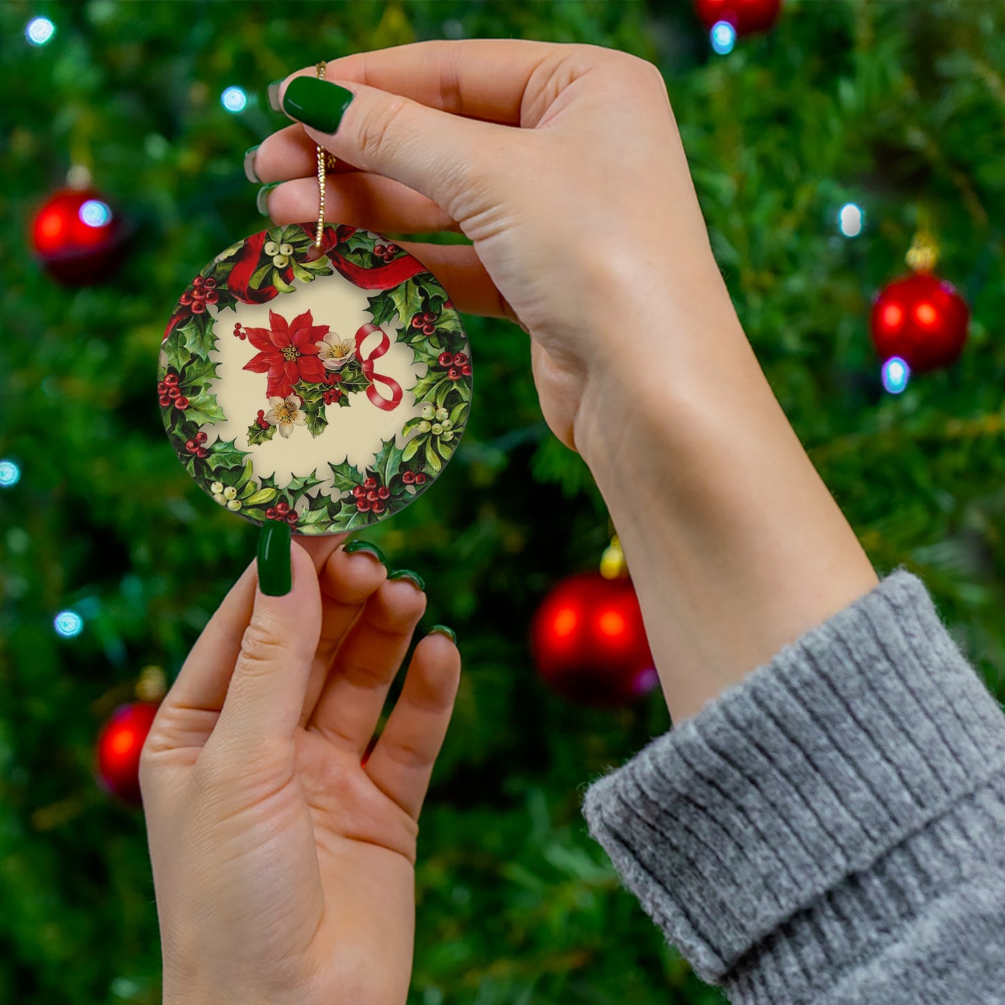 Wreath Flower Ceramic Disc Ornament         Item #7689999