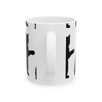 Black Cat Silhouette Ceramic Mug — Minimalist Wildlife Coffee Cup 11oz    Item #500514