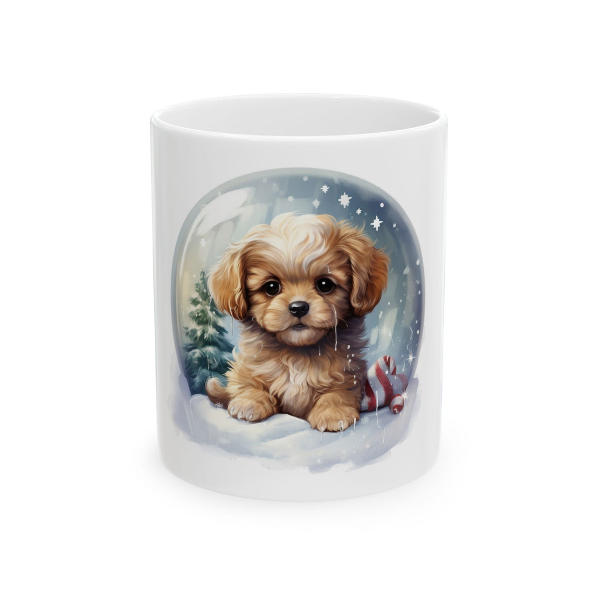Cute Puppy Snow Globe Ceramic Mug – Christmas Dog Coffee Cup 11oz   Item #321951